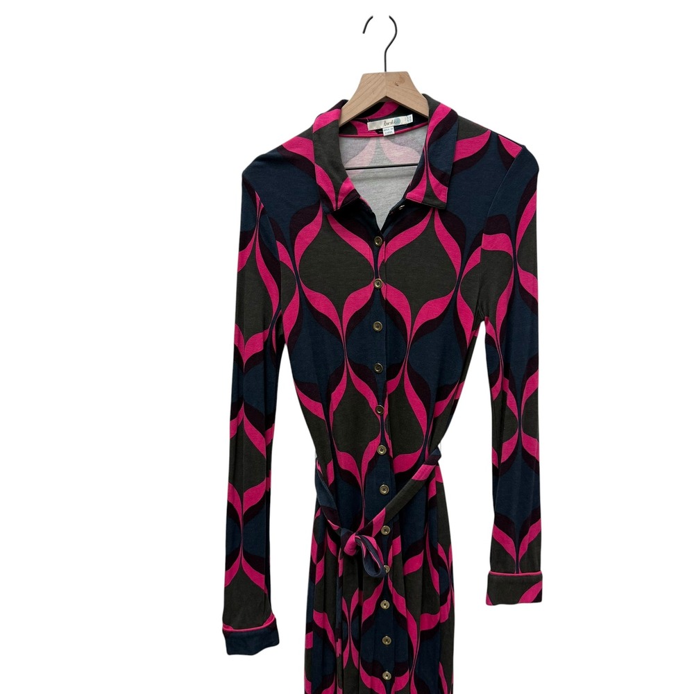Boden Womens Pink Navy Blue Geometric Ogee Viscose Shirt Dress WH523 US 8L - Picture 3 of 8
